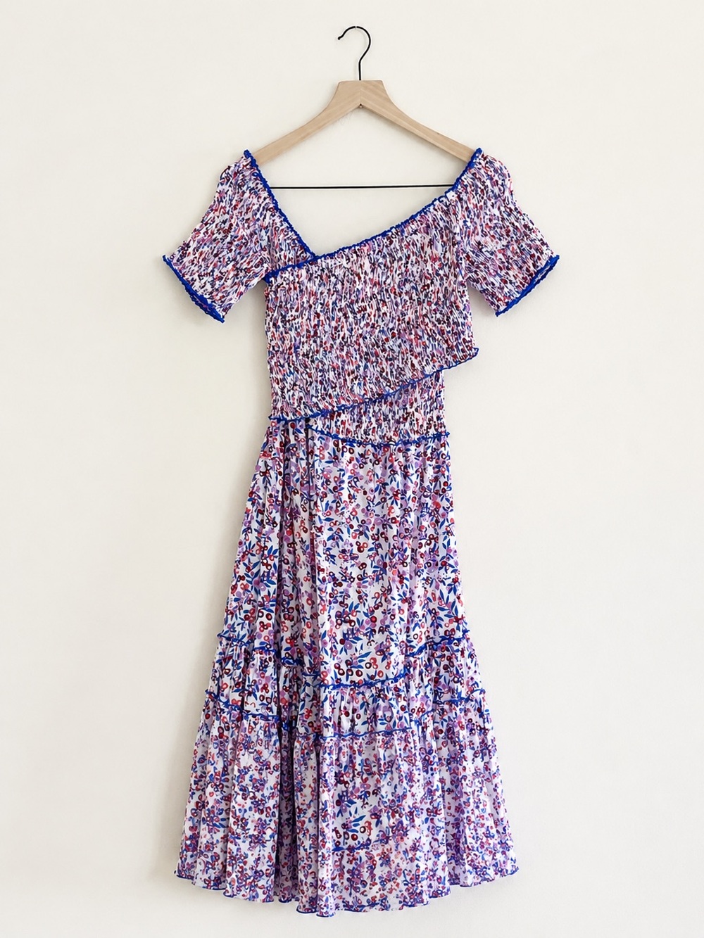 NWOT Poupette St Barth Soledad Blue Blueberry Smocked Midi Dress Medium
